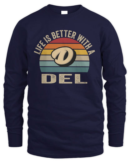 Life Is Better with Name Vintage Sun Shirt DEL M1-50 / Men's Long Sleeved T-Shirt / navy
