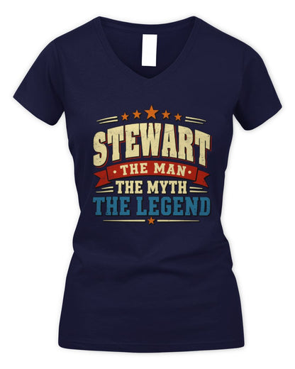 The Man The Myth The Legend Ribbon Vintage T-Shirt STEWART M1-56 / Women's V-Neck T-Shirt / navy
