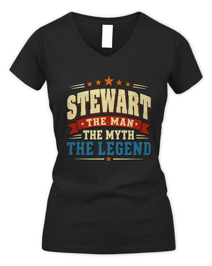 The Man The Myth The Legend Ribbon Vintage T-Shirt STEWART M1-56 / Women's V-Neck T-Shirt / black