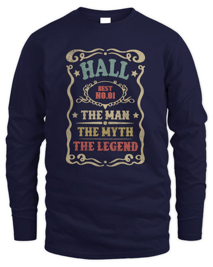 The Man The Myth The Legend Vintage Gold Wine Shirt HALL M1-52 / Men's Long Sleeved T-Shirt / navy
