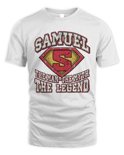The Man The Myth The Legend Superman Graphic T-Shirt SAMUEL M1-74 / Unisex Standard T-Shirt / white