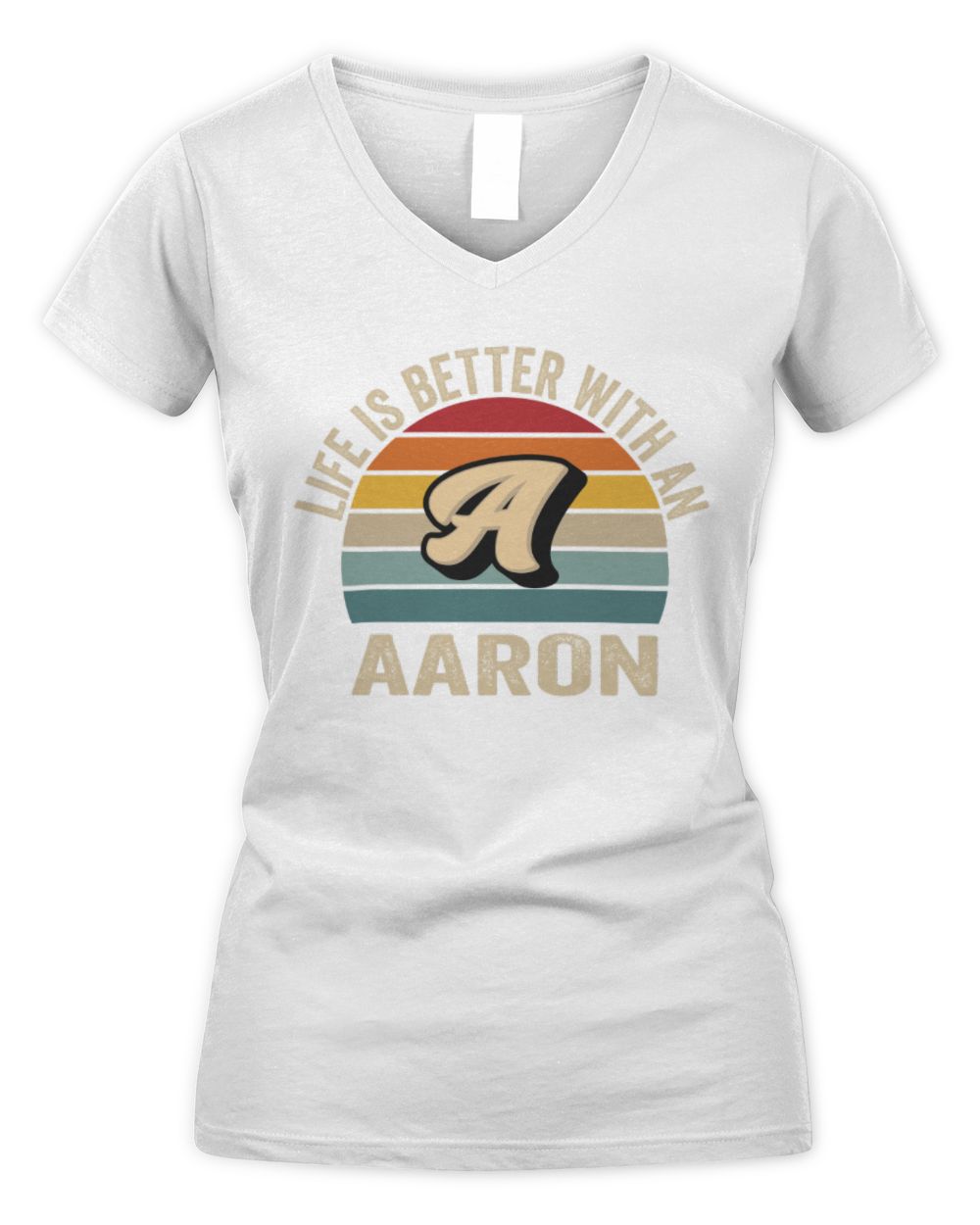 Life Is Better with Name Vintage Sun Shirt AARON M1-50 / Women's V-Neck T-Shirt / white