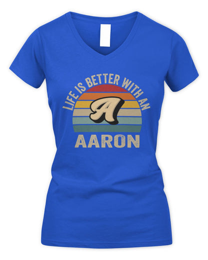 Life Is Better with Name Vintage Sun Shirt AARON M1-50 / Women's V-Neck T-Shirt / royal