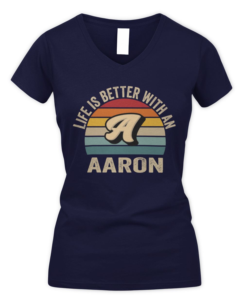 Life Is Better with Name Vintage Sun Shirt AARON M1-50 / Women's V-Neck T-Shirt / navy