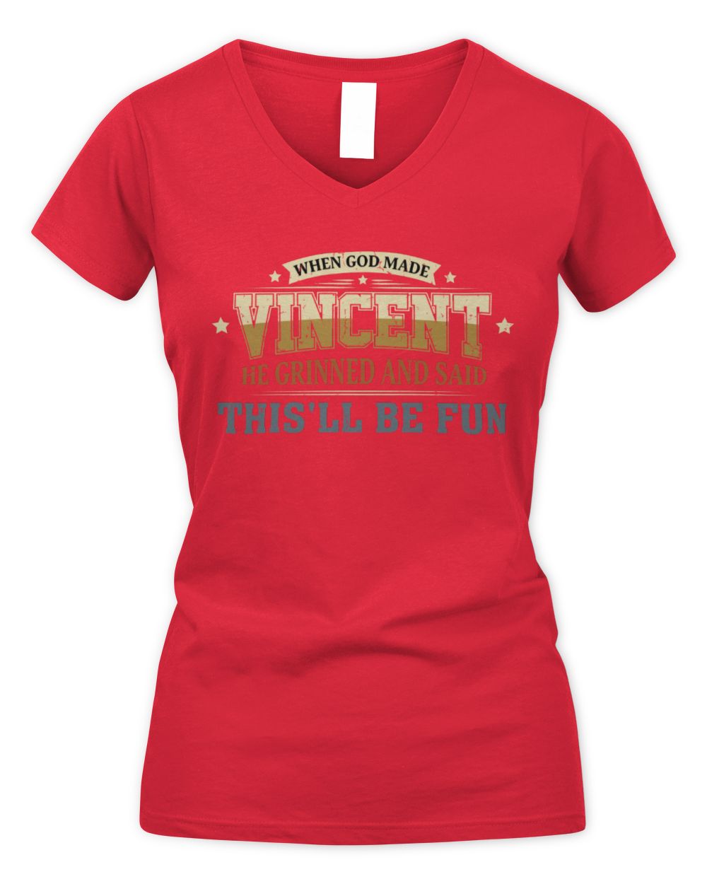 When God Made Your Name Funny Heritage T-Shirt VINCENT M1-80 / Women's V-Neck T-Shirt / red