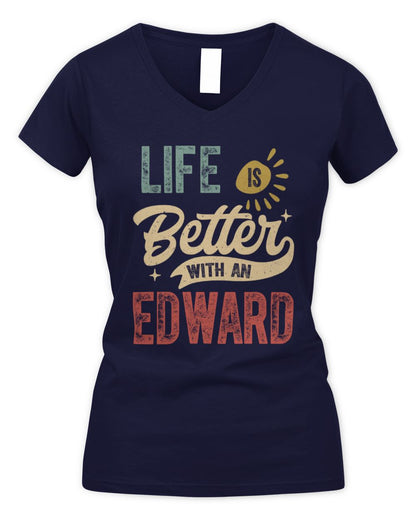 Life Is Better With a Name Personalized Retro T-Shirt EDWARD-48 / Women's V-Neck T-Shirt / navy