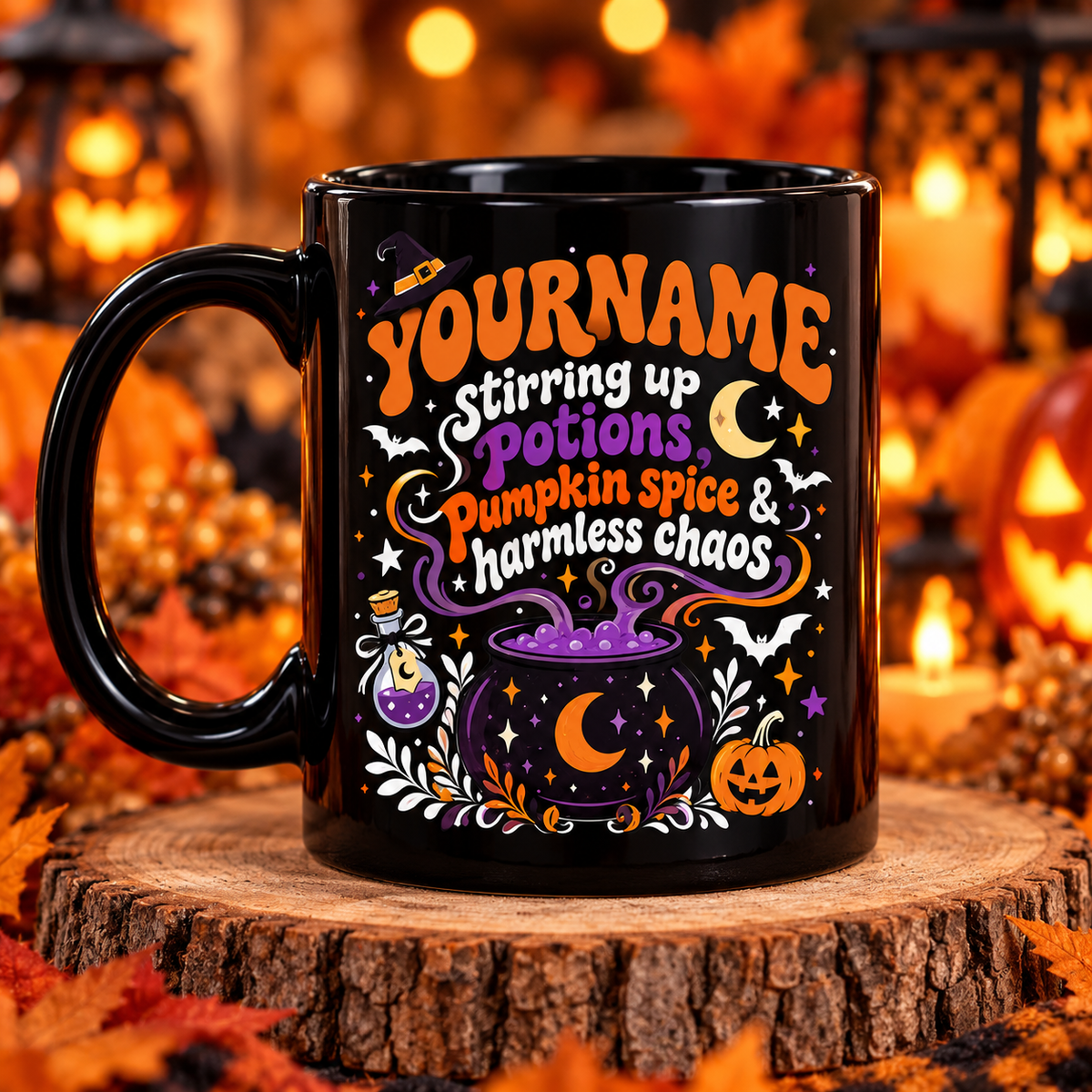 Your Name Strring Up Potions, Pumpkin Spice & Harmless Chaos - Personalized Mug