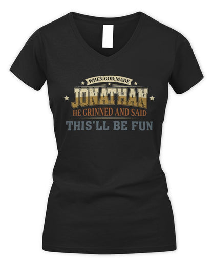 When God Made Your Name Funny Heritage T-Shirt JONATHAN M1-80 / Women's V-Neck T-Shirt / black