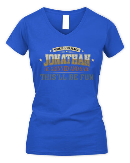 When God Made Your Name Funny Heritage T-Shirt JONATHAN M1-80 / Women's V-Neck T-Shirt / royal