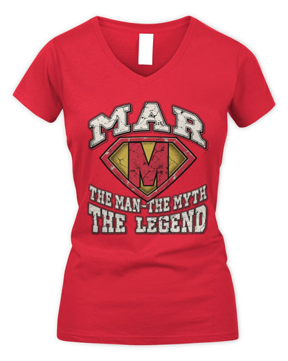 The Man The Myth The Legend Superman Graphic T-Shirt MAR M1-74 / Women's V-Neck T-Shirt / red