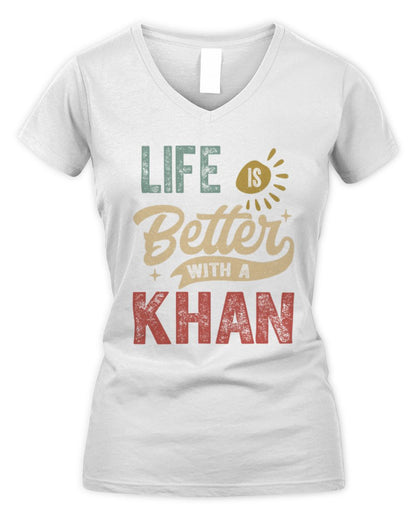 Life Is Better With a Name Personalized Retro T-Shirt KHAN-48 / Women's V-Neck T-Shirt / white