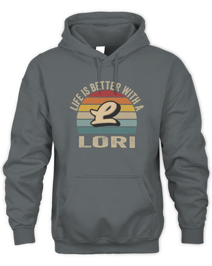 Life Is Better with Name Vintage Sun Shirt LORI M1-50 / Unisex Hoodie / charcoal