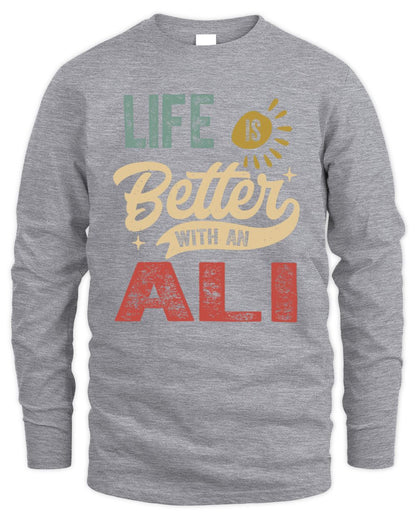 Life Is Better With a Name Personalized Retro T-Shirt ALI-48 / Men's Long Sleeved T-Shirt / sport grey