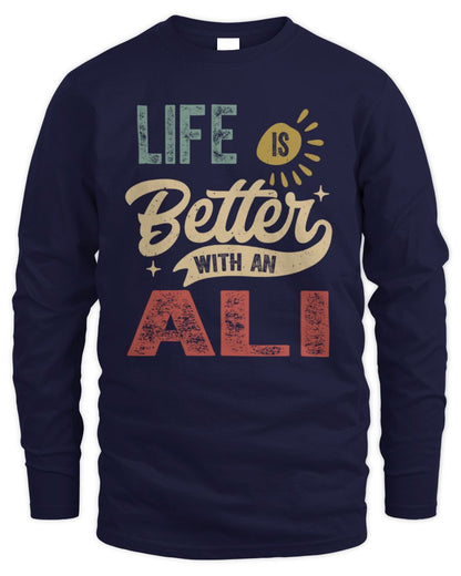 Life Is Better With a Name Personalized Retro T-Shirt ALI-48 / Men's Long Sleeved T-Shirt / navy