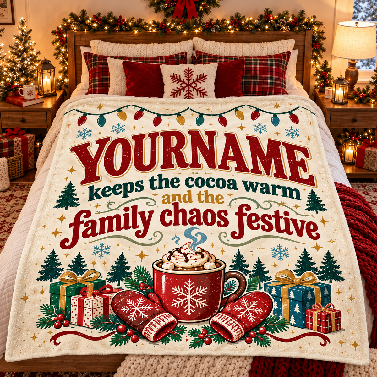 Your Name Keeps The Cocoa Warm Family Chaos Festive - Personalized Blanket