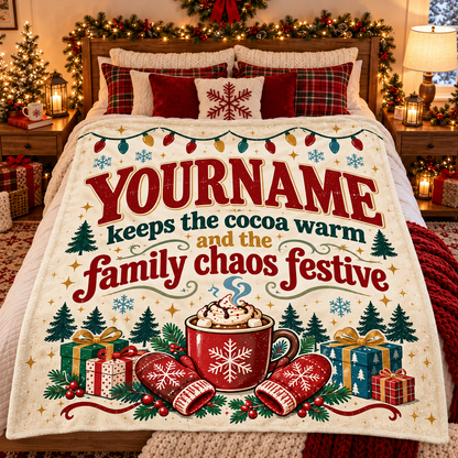 Your Name Keeps The Cocoa Warm Family Chaos Festive - Personalized Blanket