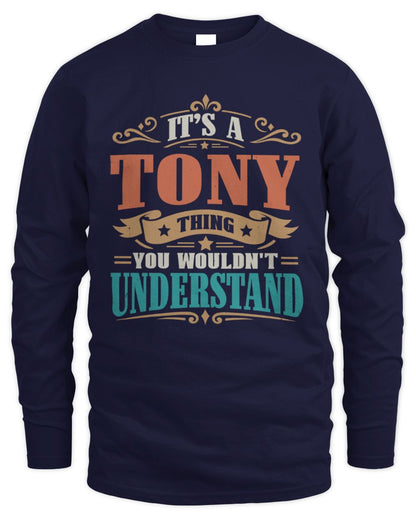 It’s a Name Thing Personalized Retro T-Shirt TONY M1-47 / Men's Long Sleeved T-Shirt / navy