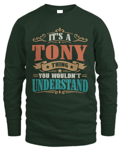 It’s a Name Thing Personalized Retro T-Shirt TONY M1-47 / Men's Long Sleeved T-Shirt / forest green