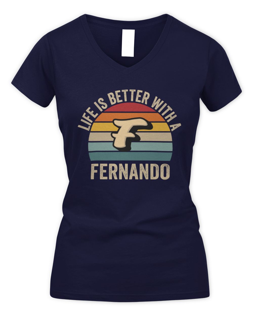 Life Is Better with Name Vintage Sun Shirt FERNANDO M1-50 / Women's V-Neck T-Shirt / navy