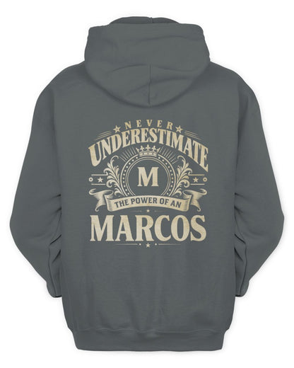 Never Underestimate Your Name Luxury Logo Shirt MARCOS M1-63 / Unisex Hoodie / charcoal