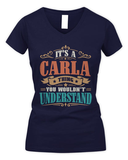 It’s a Name Thing Personalized Retro T-Shirt CARLA M1-47 / Women's V-Neck T-Shirt / navy
