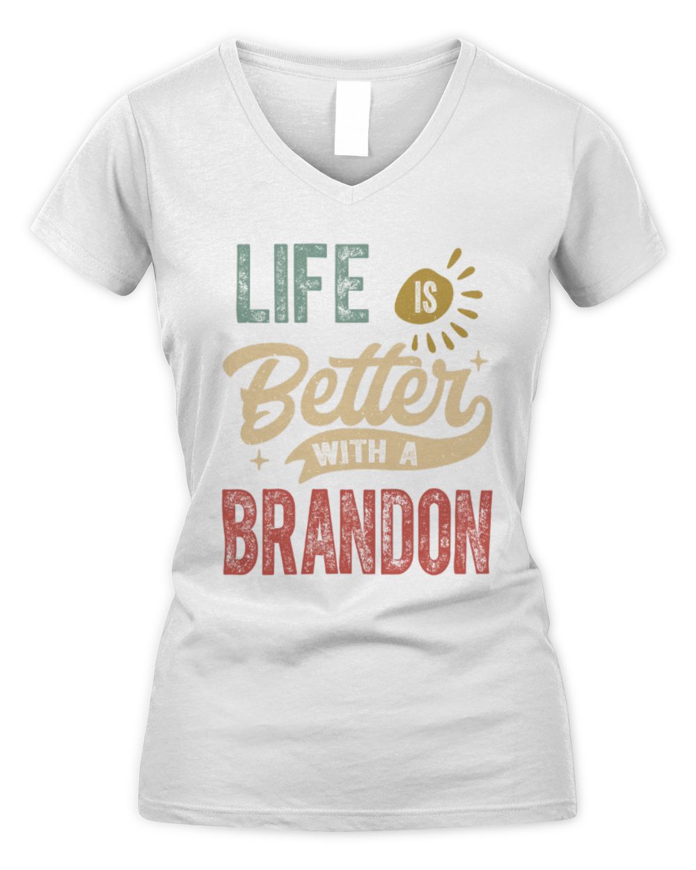 Life Is Better With a Name Personalized Retro T-Shirt BRANDON-48 / Women's V-Neck T-Shirt / white