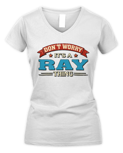 Don't Worry It's a Your Name Thing Funny Retro T-Shirt RAY M1-57 / Women's V-Neck T-Shirt / white
