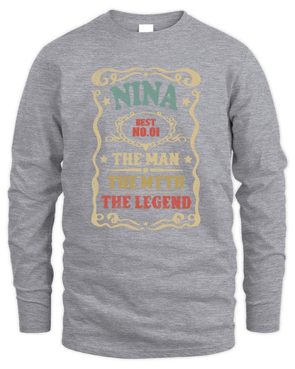 The Man The Myth The Legend Vintage Gold Wine Shirt NINA M1-52 / Men's Long Sleeved T-Shirt / sport grey