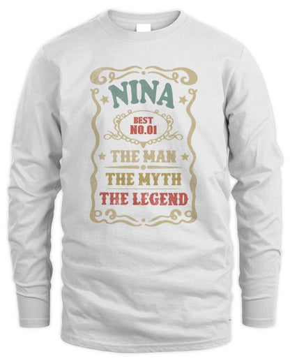 The Man The Myth The Legend Vintage Gold Wine Shirt NINA M1-52 / Men's Long Sleeved T-Shirt / white