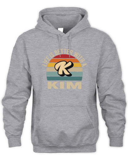 Life Is Better with Name Vintage Sun Shirt KIM M1-50 / Unisex Hoodie / sport grey