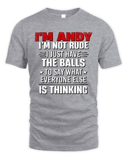I'm Name I'm Not Rude I Just Have The Balls Funny T-Shirt ANDY M1-46 / Unisex Standard T-Shirt / sport grey