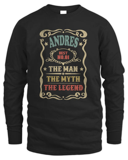 The Man The Myth The Legend Vintage Gold Wine Shirt ANDRES M1-52 / Men's Long Sleeved T-Shirt / black