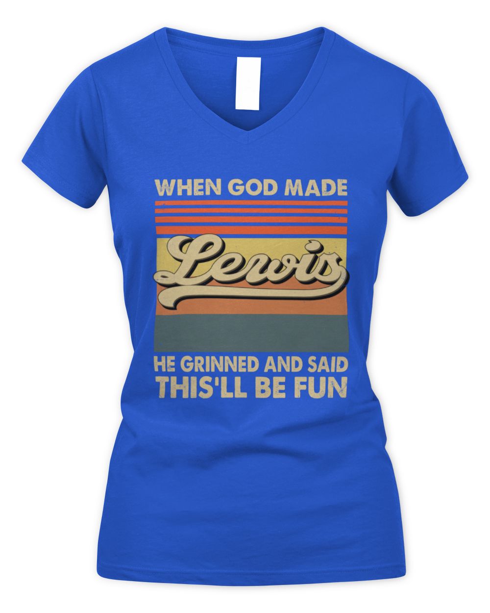 When God Made Your Name He Grinned Vintage T-Shirt LEWIS M1-55 / Women's V-Neck T-Shirt / royal