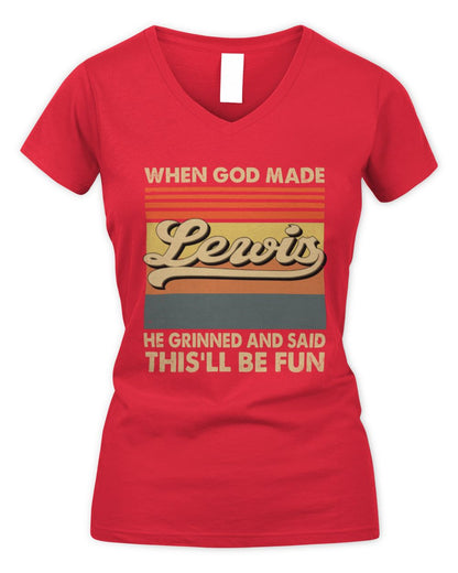 When God Made Your Name He Grinned Vintage T-Shirt LEWIS M1-55 / Women's V-Neck T-Shirt / red
