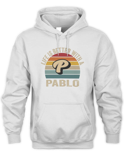 Life Is Better with Name Vintage Sun Shirt PABLO M1-50 / Unisex Hoodie / white