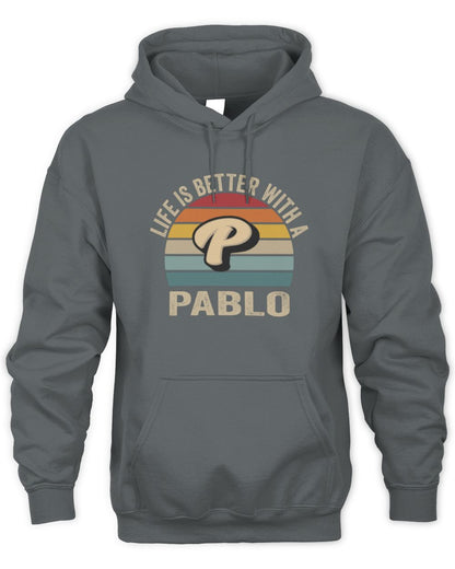 Life Is Better with Name Vintage Sun Shirt PABLO M1-50 / Unisex Hoodie / charcoal