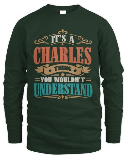 It’s a Name Thing Personalized Retro T-Shirt CHARLES M1-47 / Men's Long Sleeved T-Shirt / forest green