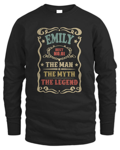 The Man The Myth The Legend Vintage Gold Wine Shirt EMILY M1-52 / Men's Long Sleeved T-Shirt / black