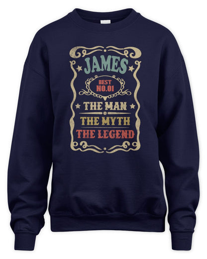 The Man The Myth The Legend Vintage Gold Wine Shirt JAMES M1-52 / Unisex Sweatshirt / navy