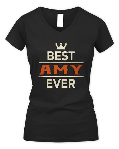 Best Your Name With Crown Shirt AMY M1-59 / Women's V-Neck T-Shirt / black