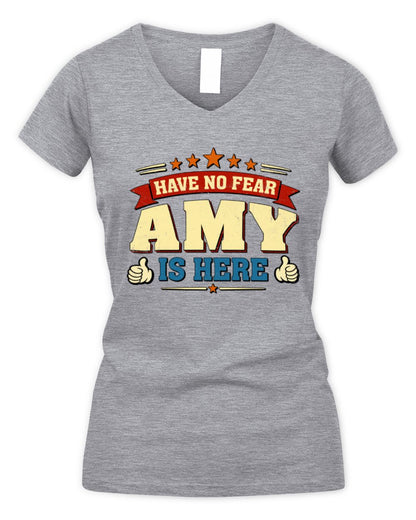 Have No Fear Your Name Is Here Cool Graphic T-Shirt AMY M1-71 / Women's V-Neck T-Shirt / sport grey