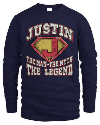 The Man The Myth The Legend Superman Graphic T-Shirt JUSTIN M1-74 / Men's Long Sleeved T-Shirt / navy