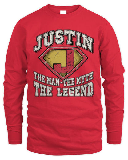The Man The Myth The Legend Superman Graphic T-Shirt JUSTIN M1-74 / Men's Long Sleeved T-Shirt / red