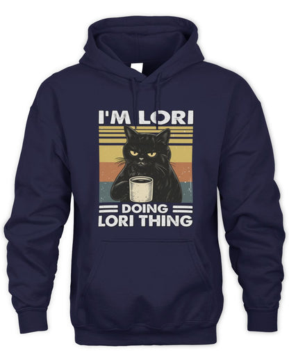 I'm Name Doing Name Thing Grumpy Black Cat Shirt LORI M1-79 / Unisex Hoodie / navy