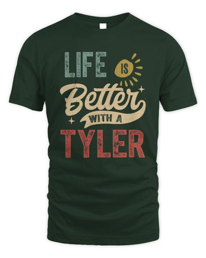 Life Is Better With a Name Personalized Retro T-Shirt TYLER-48 / Unisex Standard T-Shirt / forest green