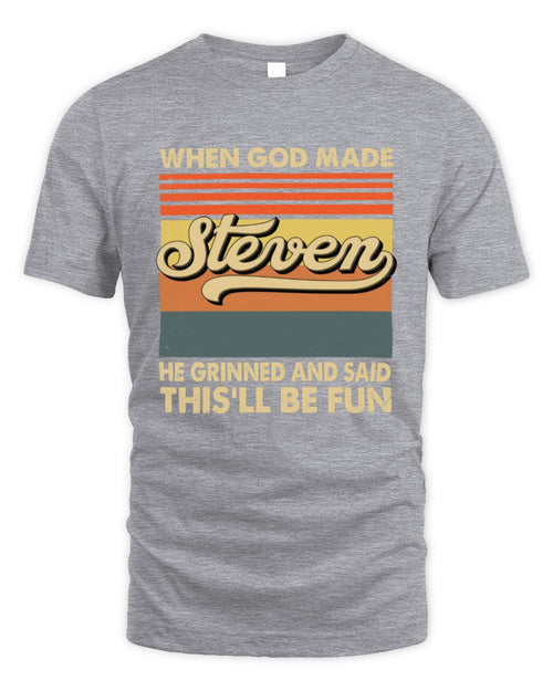 When God Made Your Name He Grinned Vintage T-Shirt STEVEN M1-55 / Unisex Standard T-Shirt / sport grey