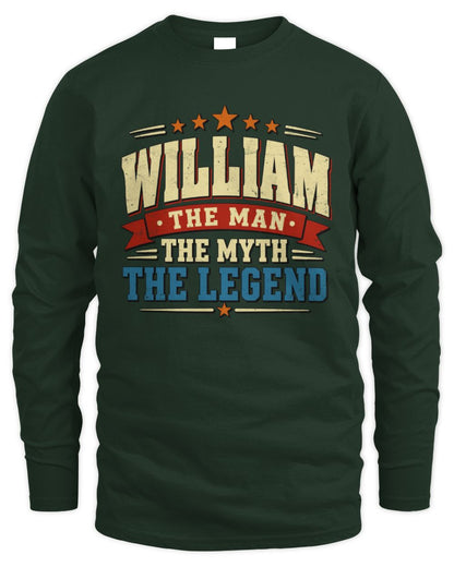 The Man The Myth The Legend Ribbon Vintage T-Shirt WILLIAM M1-56 / Men's Long Sleeved T-Shirt / forest green