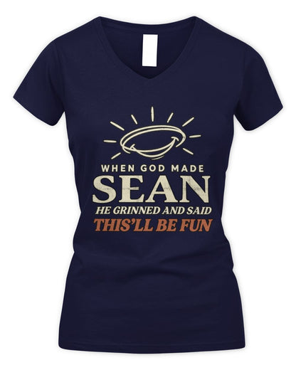 When God Made Your Name Funny Western T-Shirt T-Shirt SEAN M1-S82 / Women's V-Neck T-Shirt / navy
