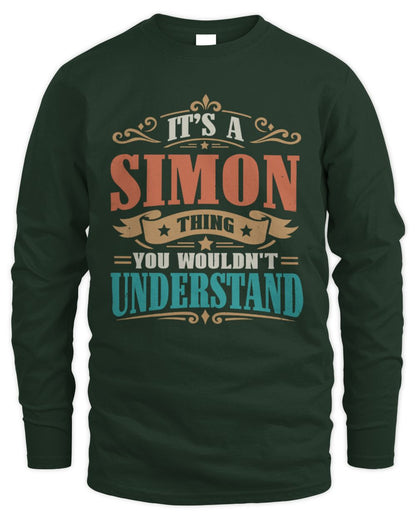 It’s a Name Thing Personalized Retro T-Shirt SIMON M1-47 / Men's Long Sleeved T-Shirt / forest green