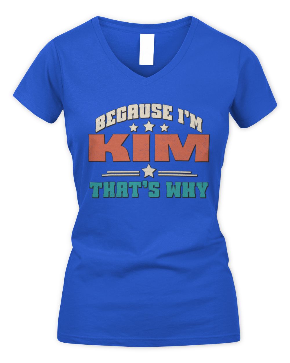 Because I'm Name That's Why Personalized Retro Shirt KIM-49 / Women's V-Neck T-Shirt / royal